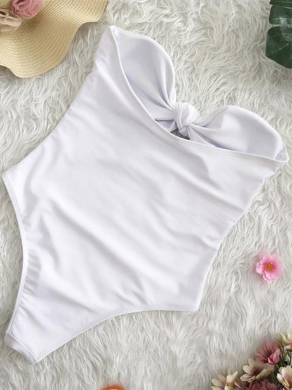 Plunge Neck Top With High Cut One-piece Swimsuit