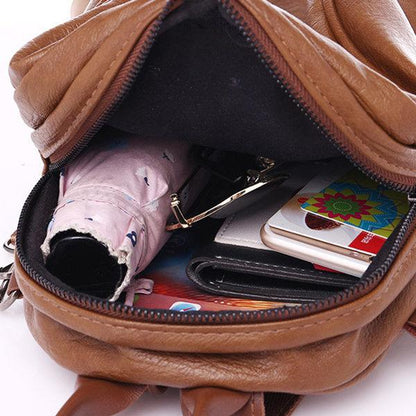 Women PU Leather Multi-pocket Backpack Solid Shoulder Bag