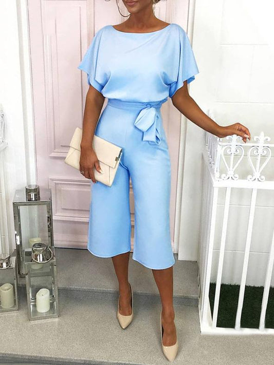 Round Neck Solid Color Jumpsuits