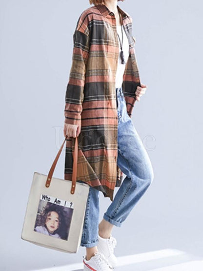 Loose Lapel Plaid Retro Shirt