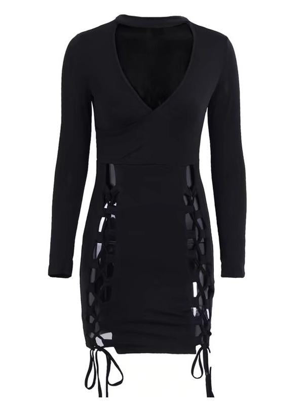 Vintage Bandage Solid Wrap Halterneck Midi Dresses