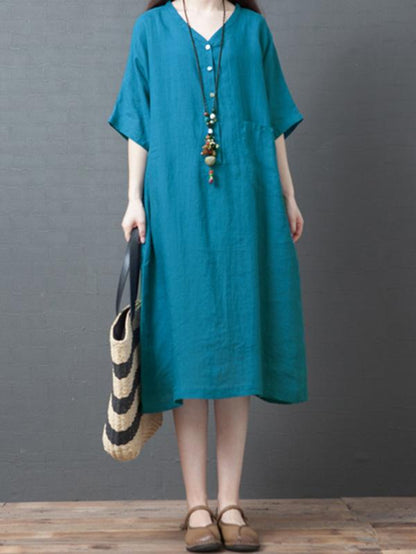 Loose Ramie Cotton Long Dress