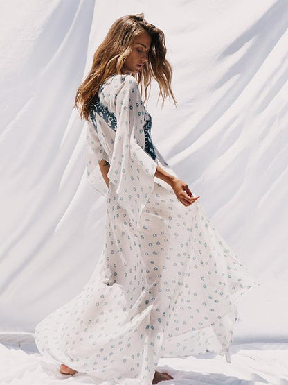 Pretty Bohemia Floral V Neck Half Sleeve Maxi Dress