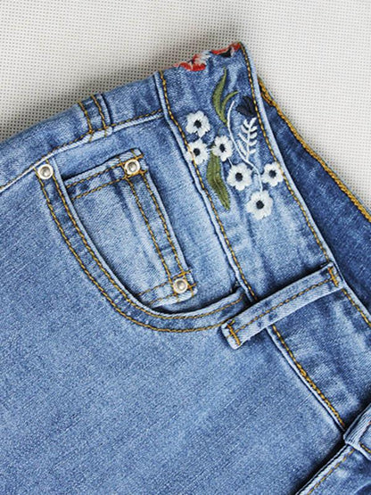 Embroidered Jean Pants Bottoms