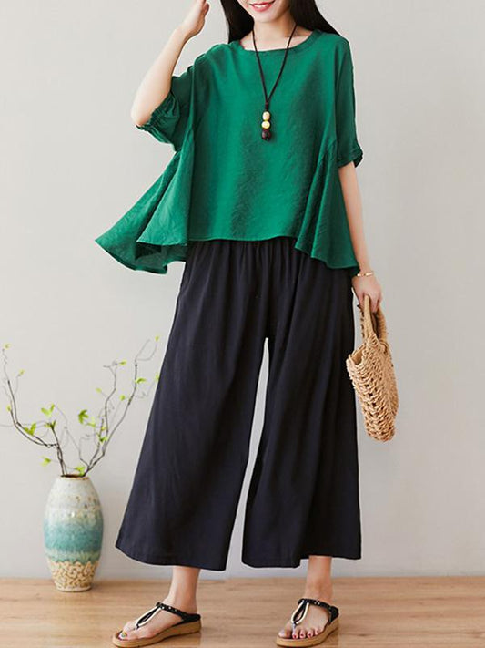 Loose Solid T-Shirt + Wide Leg Pants
