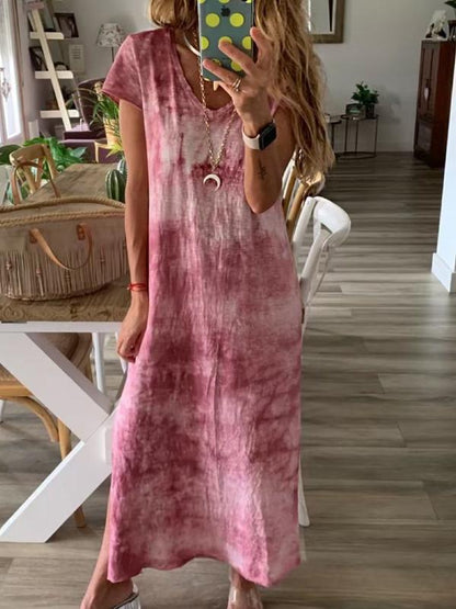 Tie-dyed Split-side V-neck Maxi Dress
