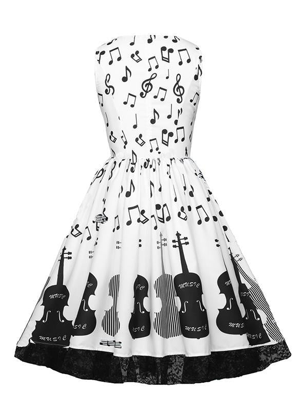 Round-Neck Sleeveless Note Bandage Midi Dress