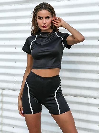 Contrast Trim Short Sleeve Tees And Shorts Suits