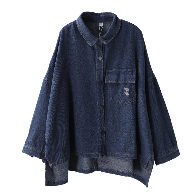 Buykud Frayed Casual Pure Color Loose Coat