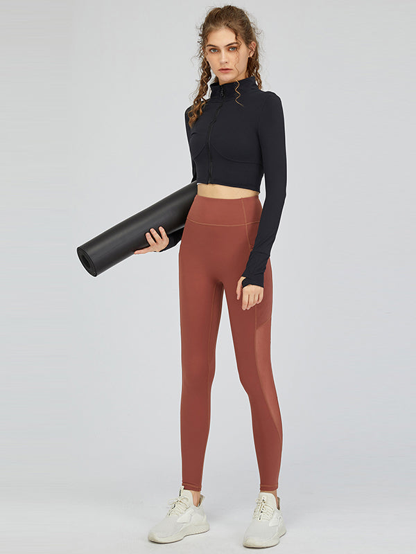 Simple Wrap Zipper High-Neck Yoga Tops