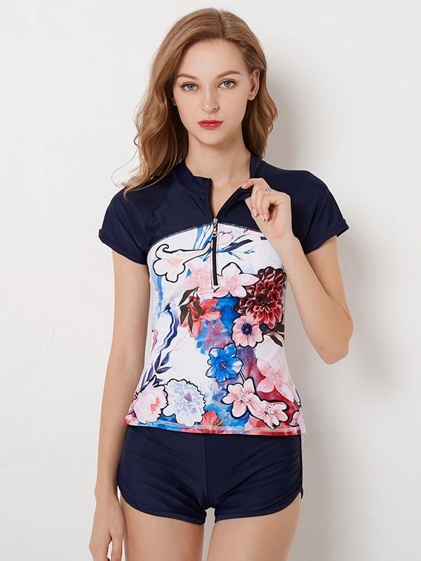 Printed Short Sleeves Plus Size Tankinis