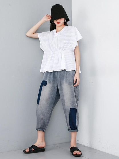 Striped Ruffled Asymmetric Shirt