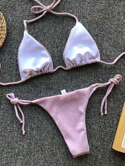 Shining Solid Fashion Bikinis Swimwear