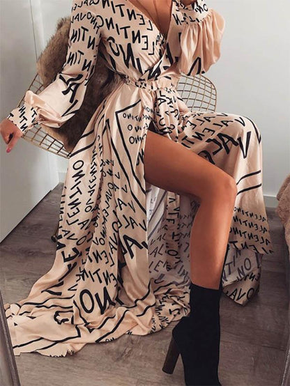 Long Sleeves Printed Maxi Dress
