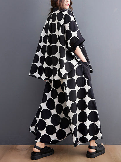 Original Loose Polka-Dot Blouse&Harem Pants 2 Pieces Set