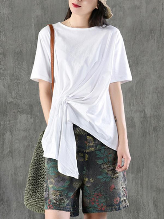 Cotton Asymmetric Solid T-Shirt