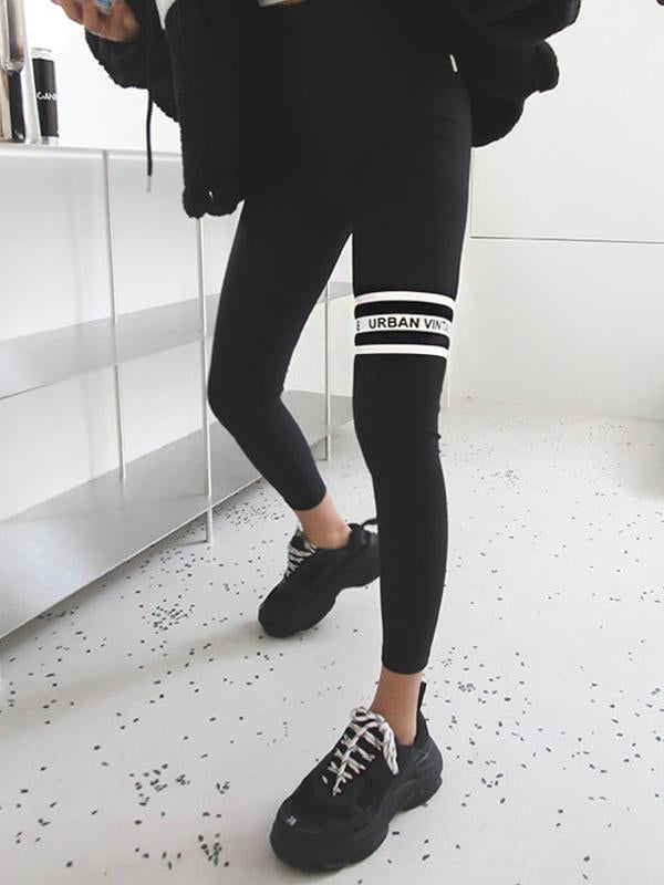 Fashion Contrast Color Letters Printed Leggings