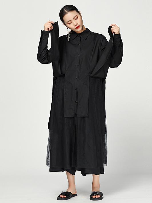 Cropped Split-joint Split-front Lapel Long Blouse