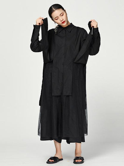 Cropped Split-joint Split-front Lapel Long Blouse