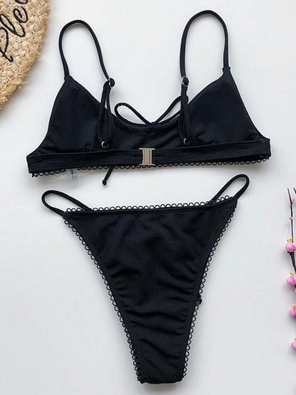 Solid Color Bow Bikini Swimsuit