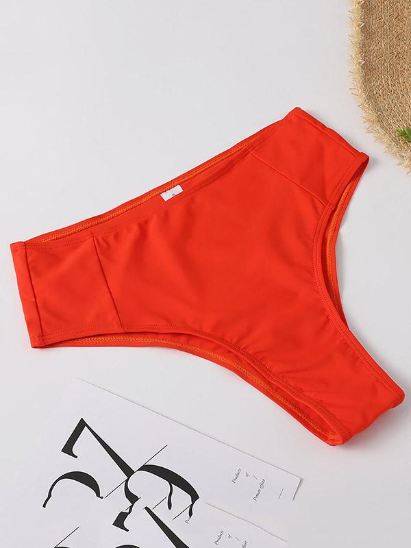 Asymmetric One-Shoulder Solid Color Split Bikini Swimsuit