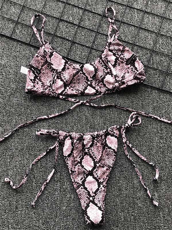 Sexy Lace Up Leopard Bikini Swimsuit
