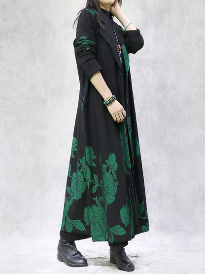 Artistic Retro Loose Floral Printed Buttoned Notched Collar Long Sleeves Outwear