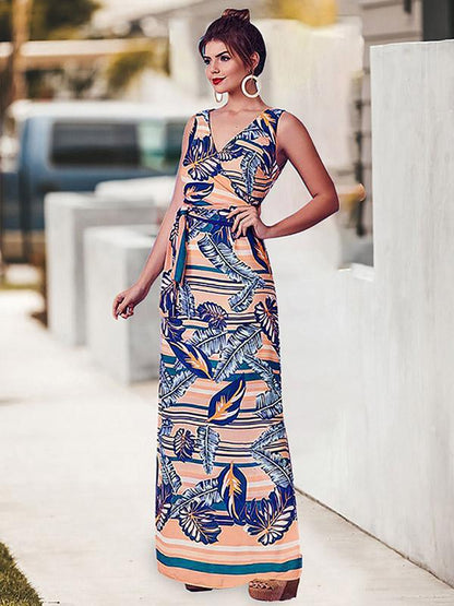 Ethnic Style Sleeveless V-neck Maxi Dress