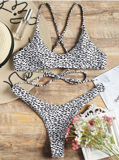 Leopard Spaghetti Strapes Bikinis Swimwear