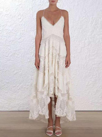 Embroidered V-neck Split-joint Beach Midi Dresses