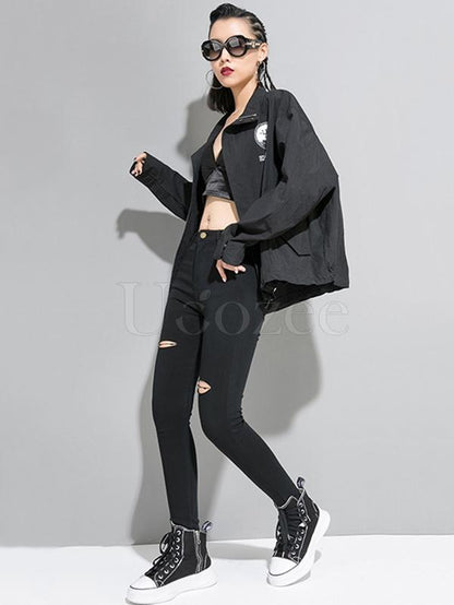 Boyfriend Style Floral Printed Zipper Jacket