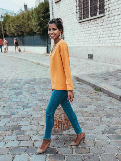Long Sleeves V-neck Blouses&shirts Tops