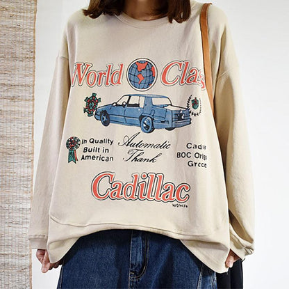 Buykud Casual Loose Cartoon Letters Printed Blouse