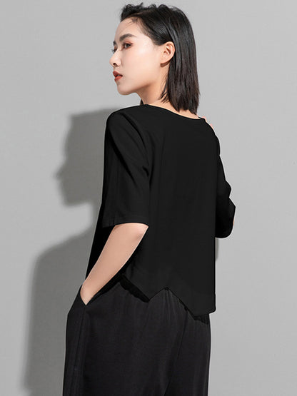 Stylish Asymmetric Irregular Clipping Round-Neck T-Shirt