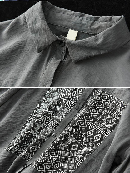 Original Ethnic Printed Lapel Shirt Blouse Tops