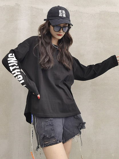 Simple Round-Neck Letter Printed Long Sleeves Sweatshirts