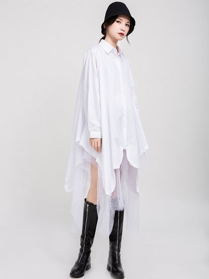 Urban Black&White Lapel Long Sleeves Shirt Dress