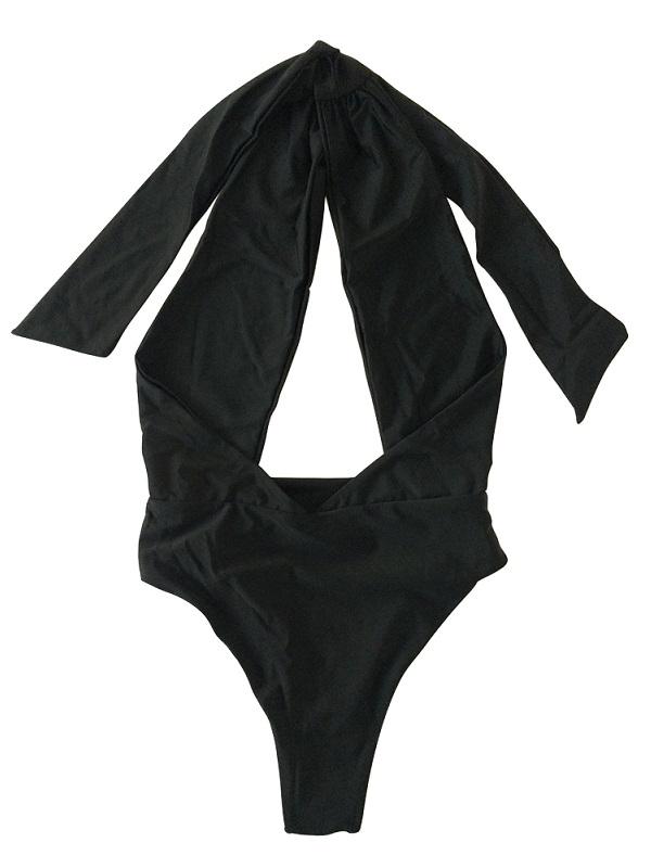 Solid Bandage Halter-Neck One-Piece Swimwear