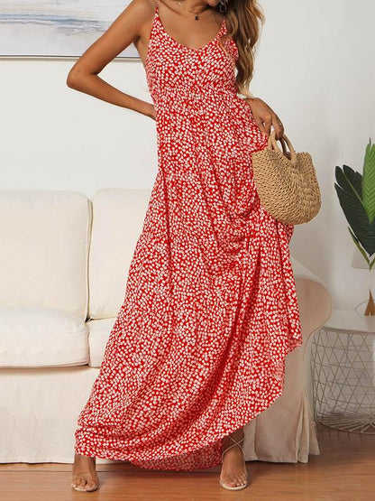 Printed Spaghetti-neck Maxi Dress