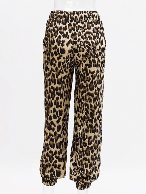 Leopard Printed Wide Leg Athletic Pants