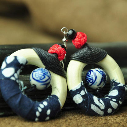 Buykud Blue And White Porcelain Retro Handmade Earrings