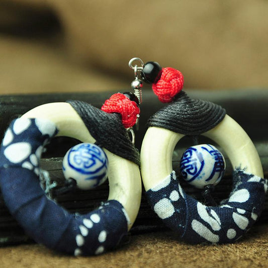 Buykud Blue And White Porcelain Retro Handmade Earrings