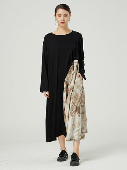 Casual Round-Neck Asymmetric Long Sleeves Midi Dress
