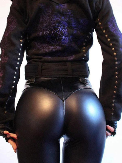 Punk Solid Wrap Split-Joint PU Leggings