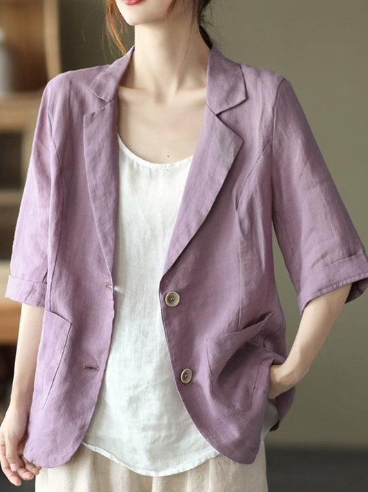 Urban Simple Solid Color Notched Collar Half Sleeves Blazer