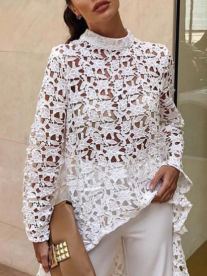 Crochet Hollow Solid Shirt Top