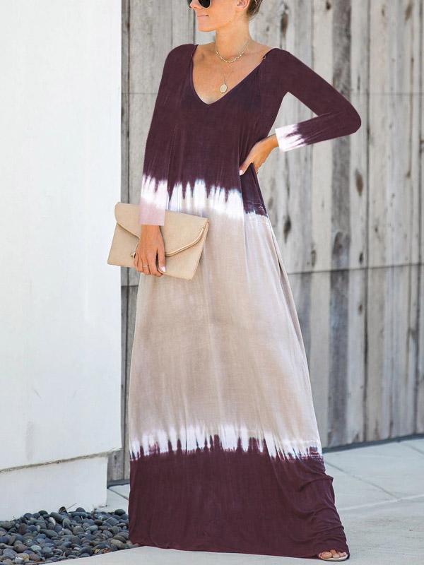 V-neck V-back Long Sleeves Maxi Dress