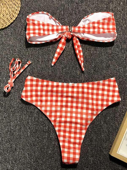 Leopard Print Bowknot High Waisted Bikini Swimsuit