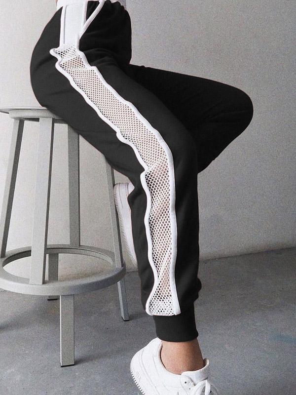 Contrasting Colour Mesh Stitching High-waisted Harem Athletic Pants