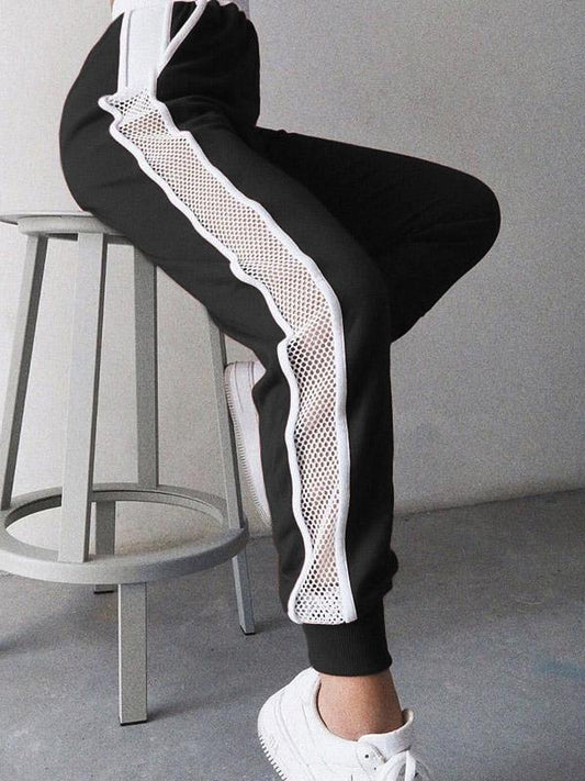 Contrasting Colour Mesh Stitching High-waisted Harem Athletic Pants